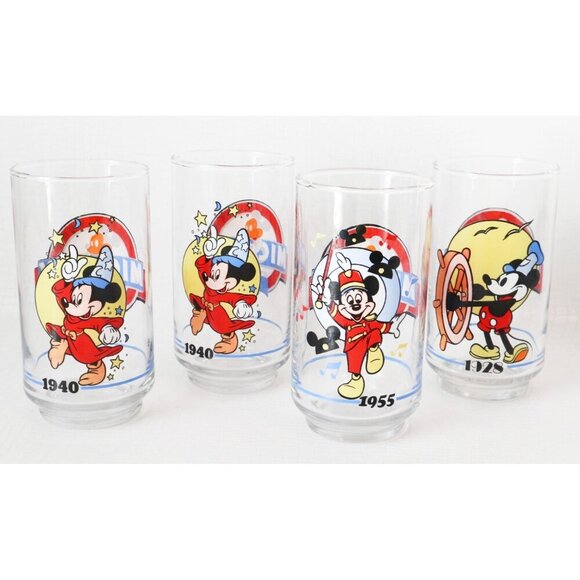 Vintage Walt Disney 1928-1988 Mickey Mouse Glass Collection Lot Of 4 - Picture 1 of 6
